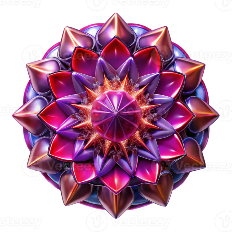 elegant artistic Glowing Kaleidoscope Fractal Red and Purple Isolated high quality png