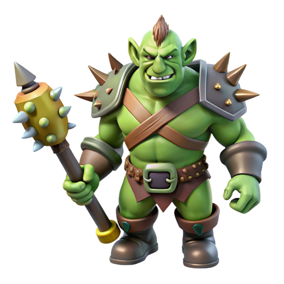 hypnotic urban A menacing orc warrior wielding a spiked club, NO BACKGROUND with Transparent Background. elite png