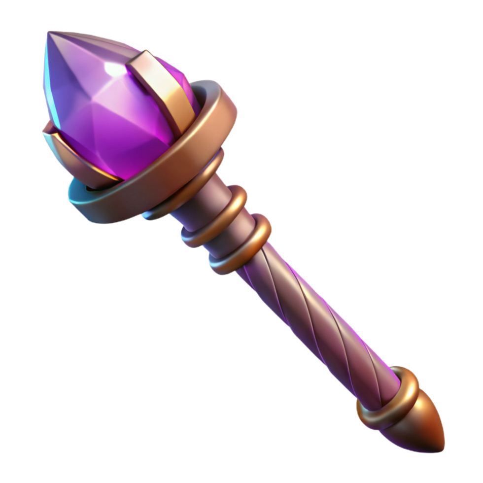 exemplary traditional A powerful wizard's staff topped with a pulsating gemstone, NO BACKGROUND with Transparent Background. elite png