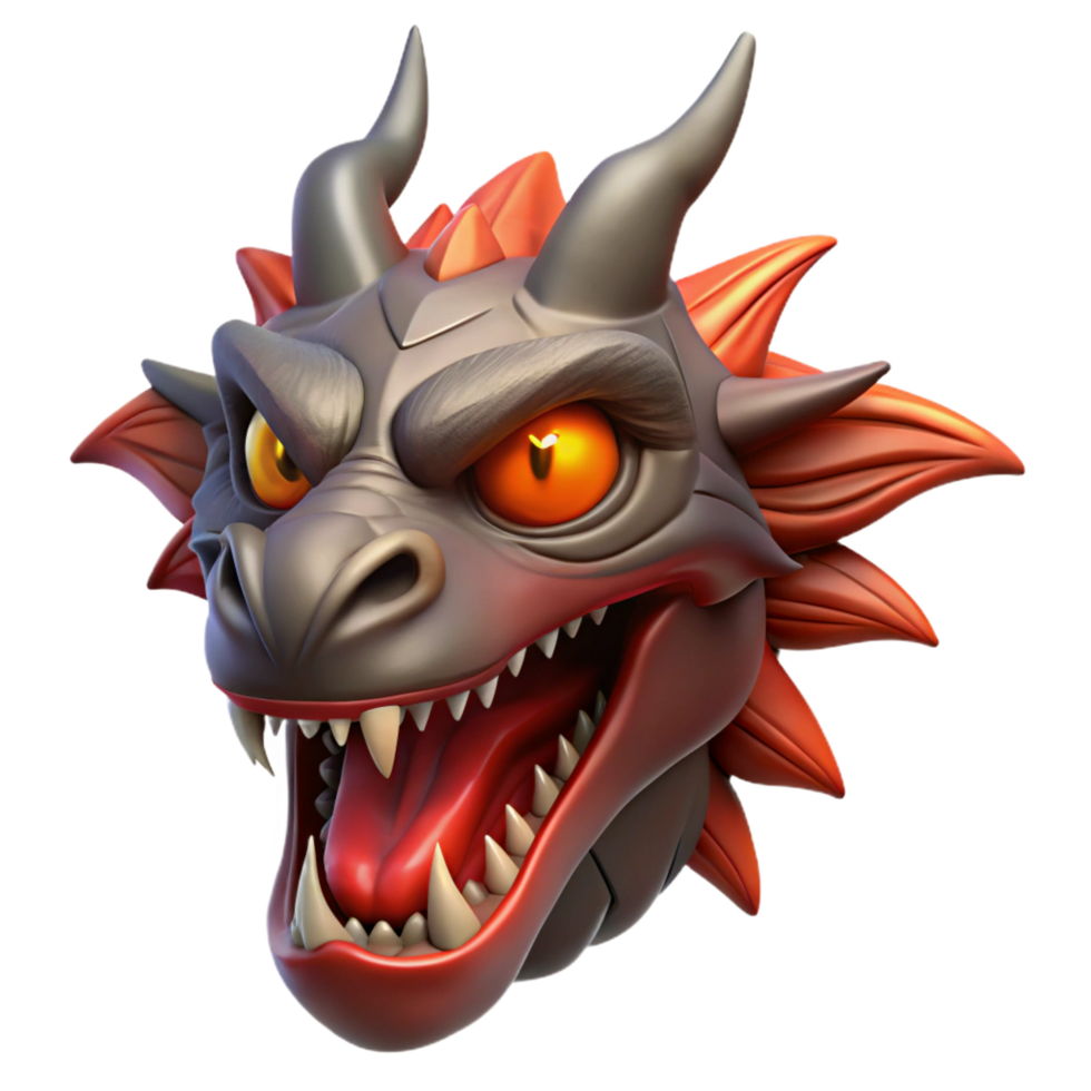 signature abstract A fearsome dragon head with fiery eyes, NO BACKGROUND with Transparent Background. flawless png