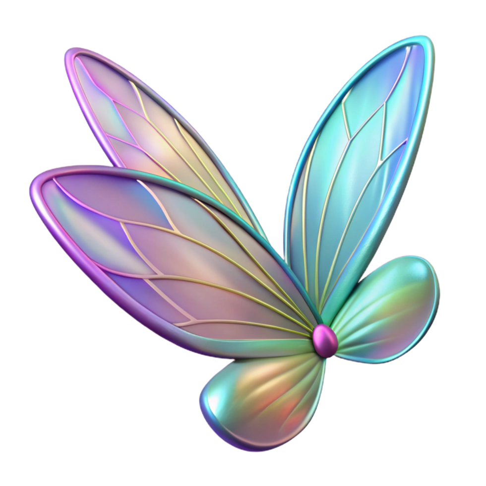 immaculate traditional A single, delicate fairy wing shimmering with iridescent colors, NO BACKGROUND with Transparent Background. expertly shot png