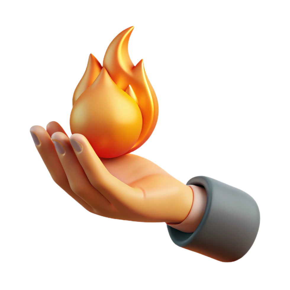 exemplary geometric A single hand holding a flaming fireball, NO BACKGROUND with Transparent Background. detailed png