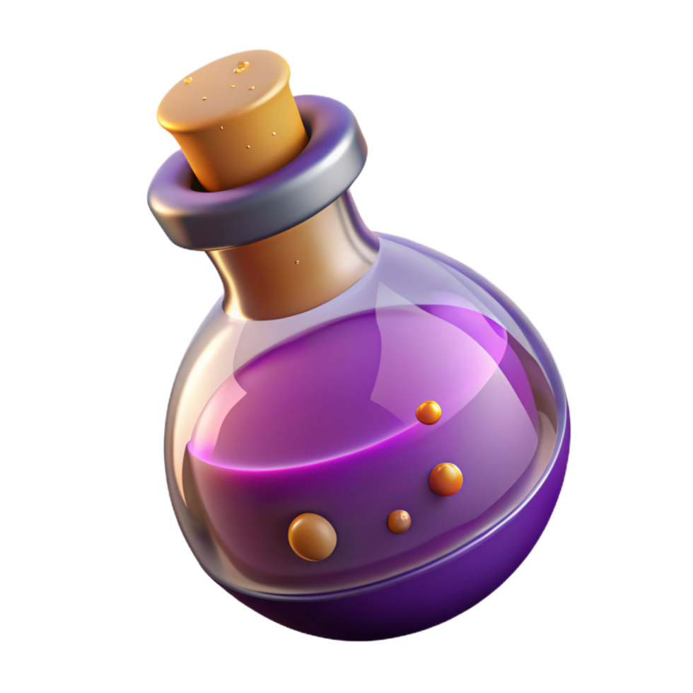enchanting memorable A stylized illustration of a magic potion bottle with bubbling liquid, NO BACKGROUND with Transparent Background. png
