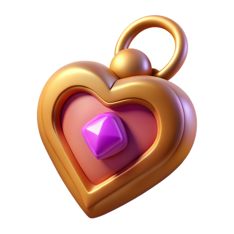 energetic radiant A stylized heart-shaped locket with a glowing gem, NO BACKGROUND with Transparent Background. professional png