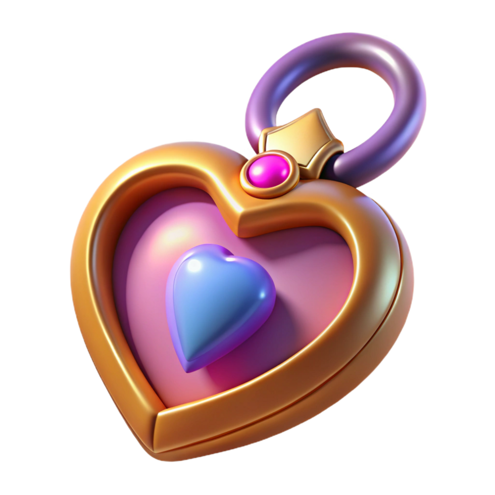 enchanting nordic A stylized heart-shaped locket with a glowing gem, NO BACKGROUND with Transparent Background. flawless png