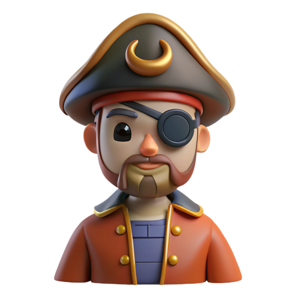 exemplary elegant A cartoon-style pirate with an eye patch, NO BACKGROUND with Transparent Background. authentic png