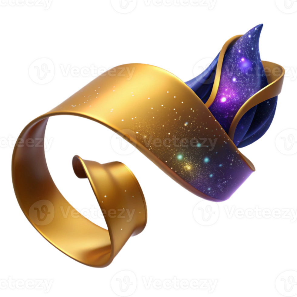 beautiful abstract Golden Ribbon Waving in the Wind Transparent Background Element high quality png