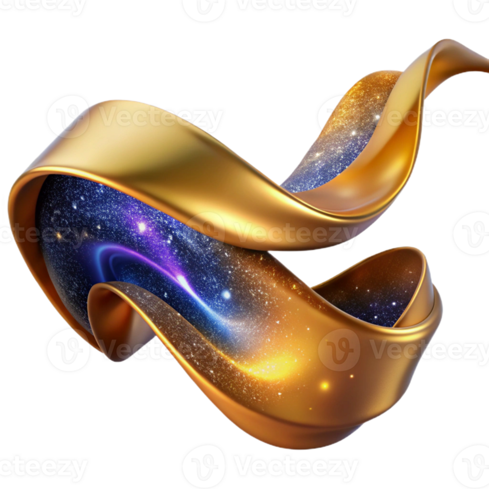 elegant contemporary Golden Ribbon Waving in the Wind Transparent Background Element exclusive png