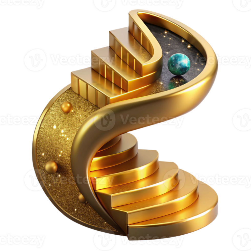 dramatic artistic Golden Spiral Staircase Ascending Isolated Element high resolution png