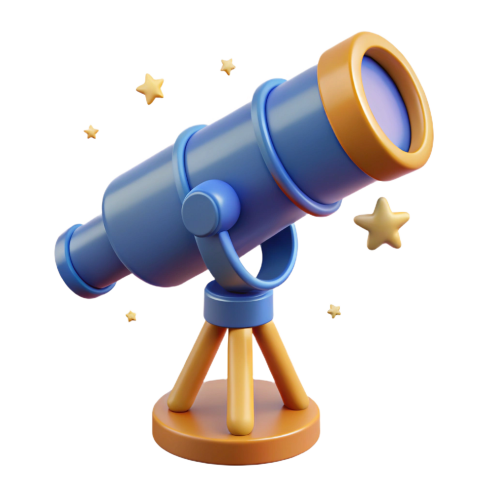 enchanting melancholic artistic Telescope observing distant stars NO BACKGROUND with Transparent Background. crisp png