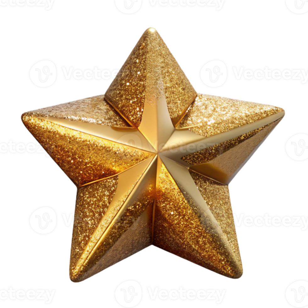 beautiful classic Gold Glitter Star Shape Transparent Background high quality png