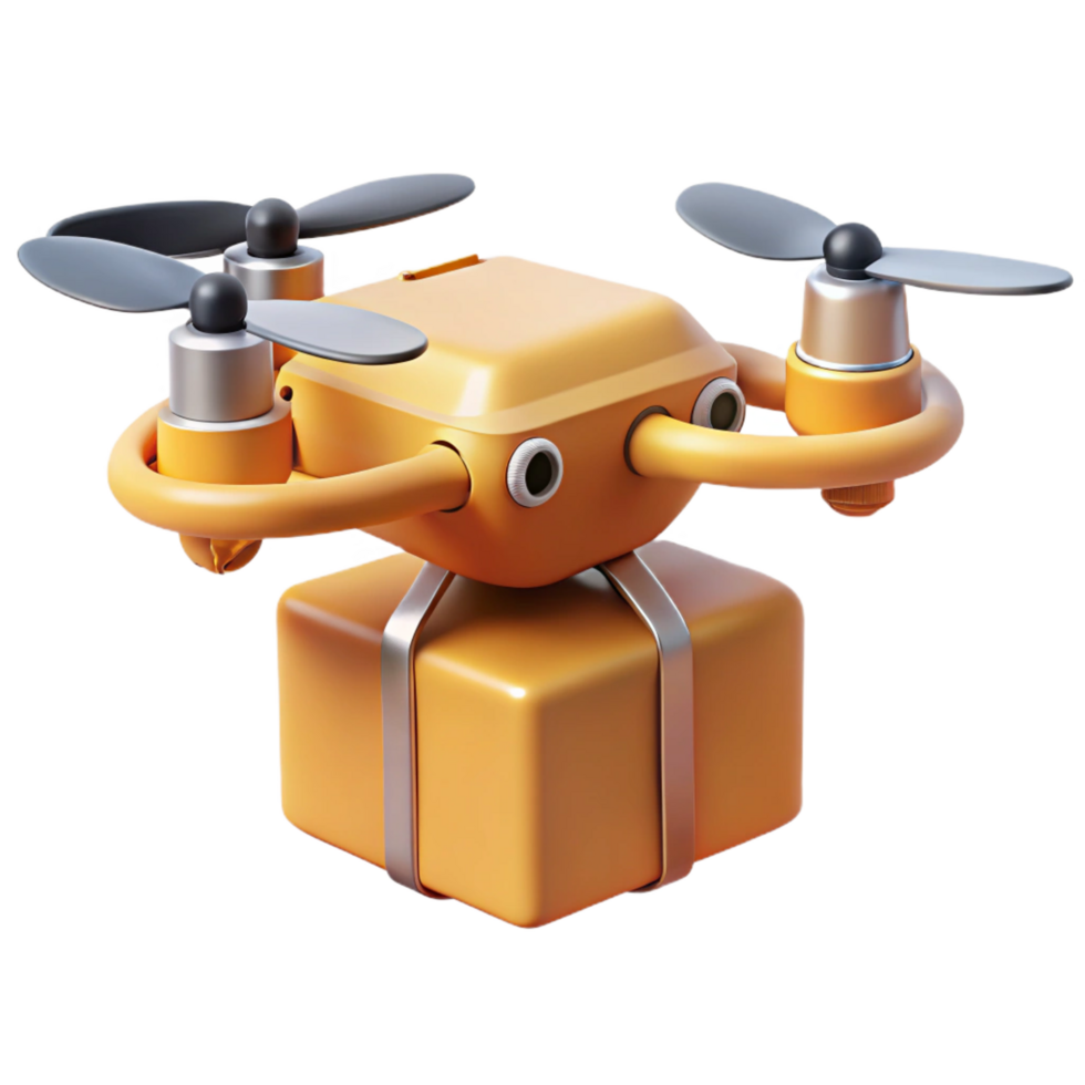 elegant distinguished Delivery drone carrying a package NO BACKGROUND with Transparent Background. png