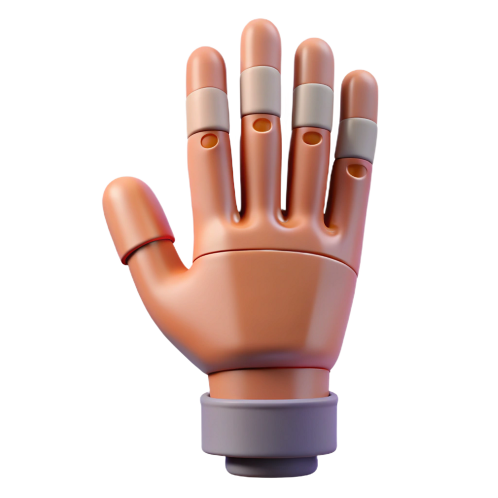 timeless organic 3D printed prosthetic hand NO BACKGROUND with Transparent Background. sharp png