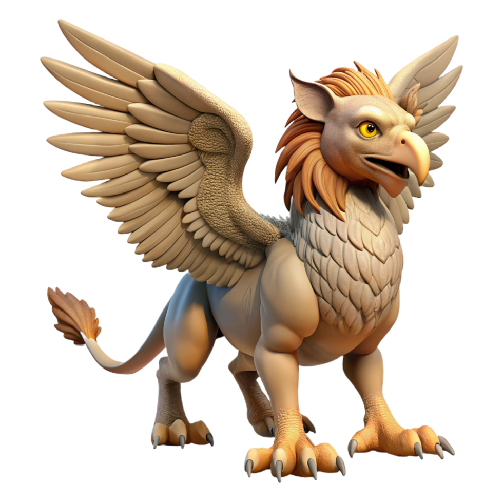 gorgeous standout A majestic griffin, wings spread, talons extended. NO BACKGROUND with Transparent Background. png