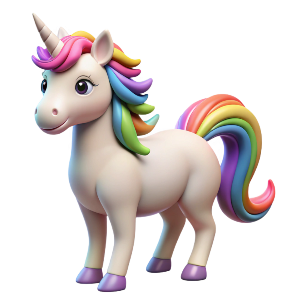 impressive exceptional A mystical unicorn with a rainbow mane and tail. NO BACKGROUND with Transparent Background. png