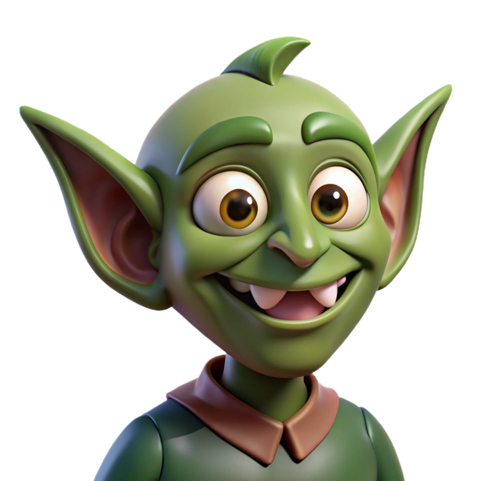 exquisite dynamic mid-century A mischievous goblin with pointed ears and a crooked nose. NO BACKGROUND with Transparent Background. fine detail png