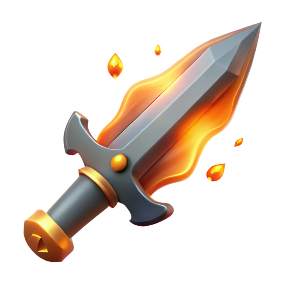 exemplary modern A stylized, flaming sword with embers falling off. NO BACKGROUND with Transparent Background. impeccable png