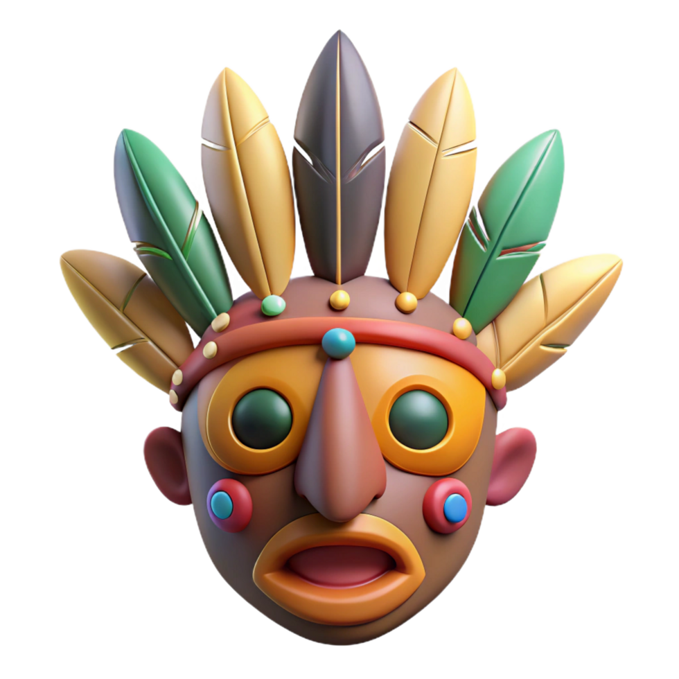 exemplary urban A stylized tribal mask with feathers and beads. NO BACKGROUND with Transparent Background. masterfully captured png