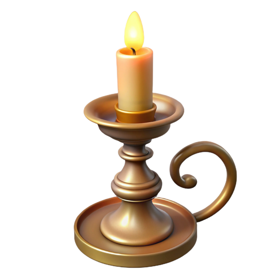 extraordinary melancholic gothic A single, ornate candlestick with a flickering candle. NO BACKGROUND with Transparent Background. elite png