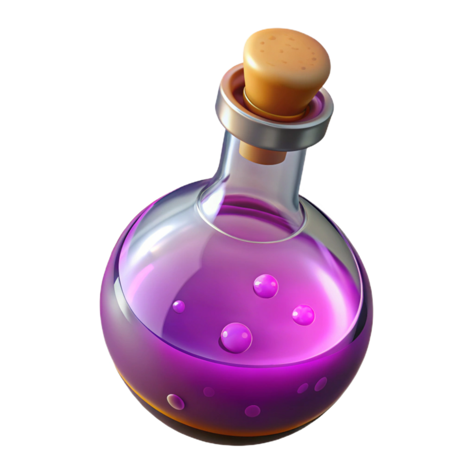 fascinating ethereal retro A single, glowing potion bottle filled with a bubbling liquid. NO BACKGROUND with Transparent Background. precision png