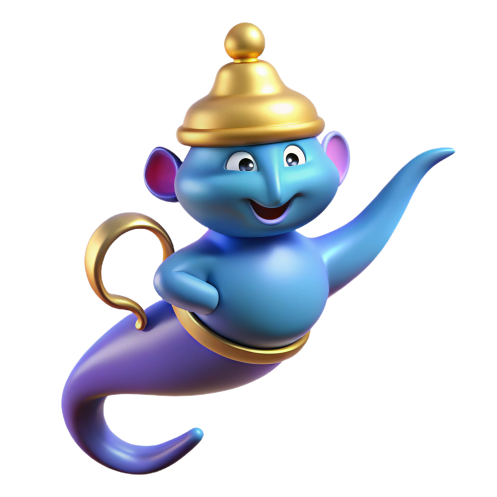 dramatic whimsical mid-century A stylized cartoon genie emerging from a lamp. NO BACKGROUND with Transparent Background. artisan png