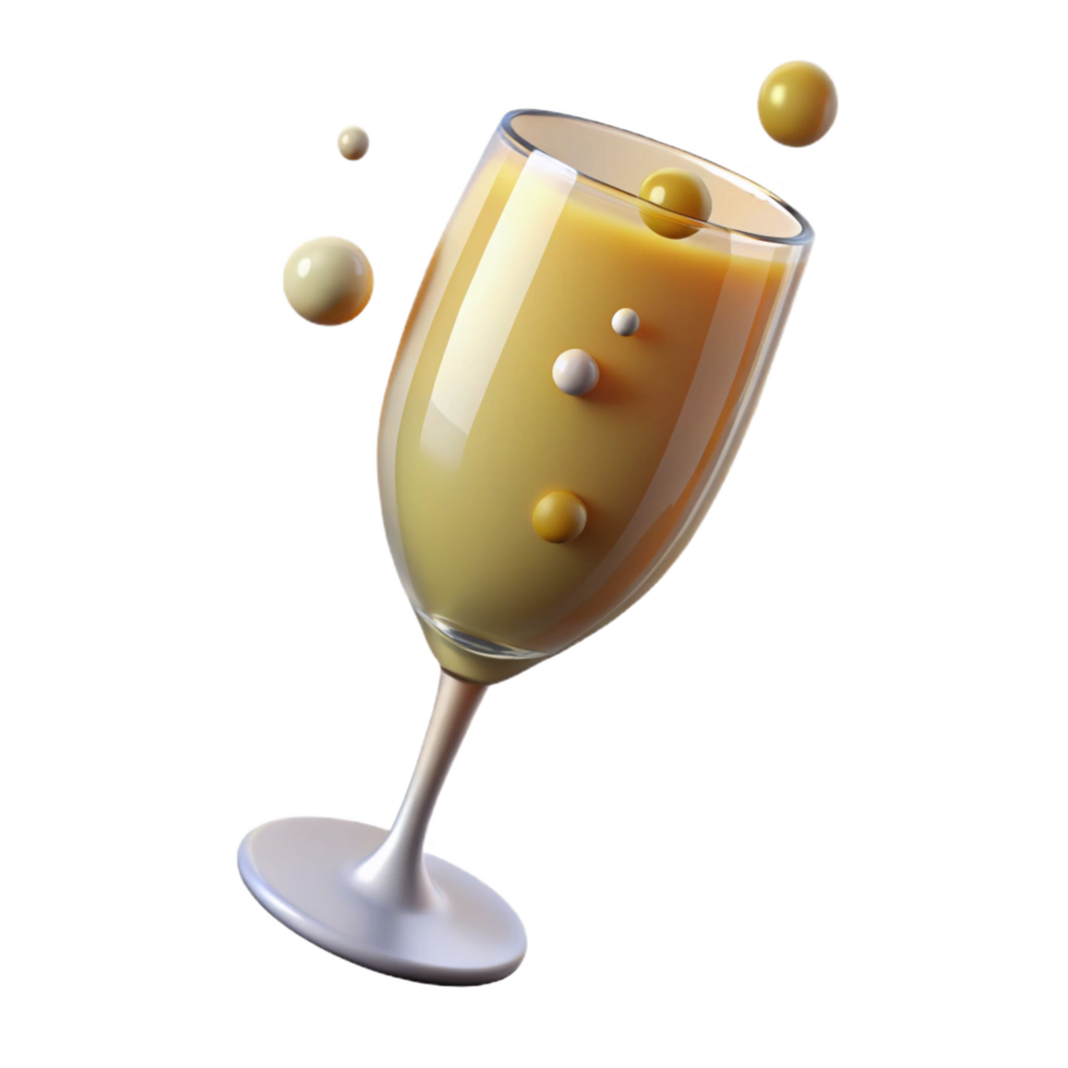 striking sought-after A glass of overflowing champagne with rising bubbles. NO BACKGROUND with Transparent Background. png