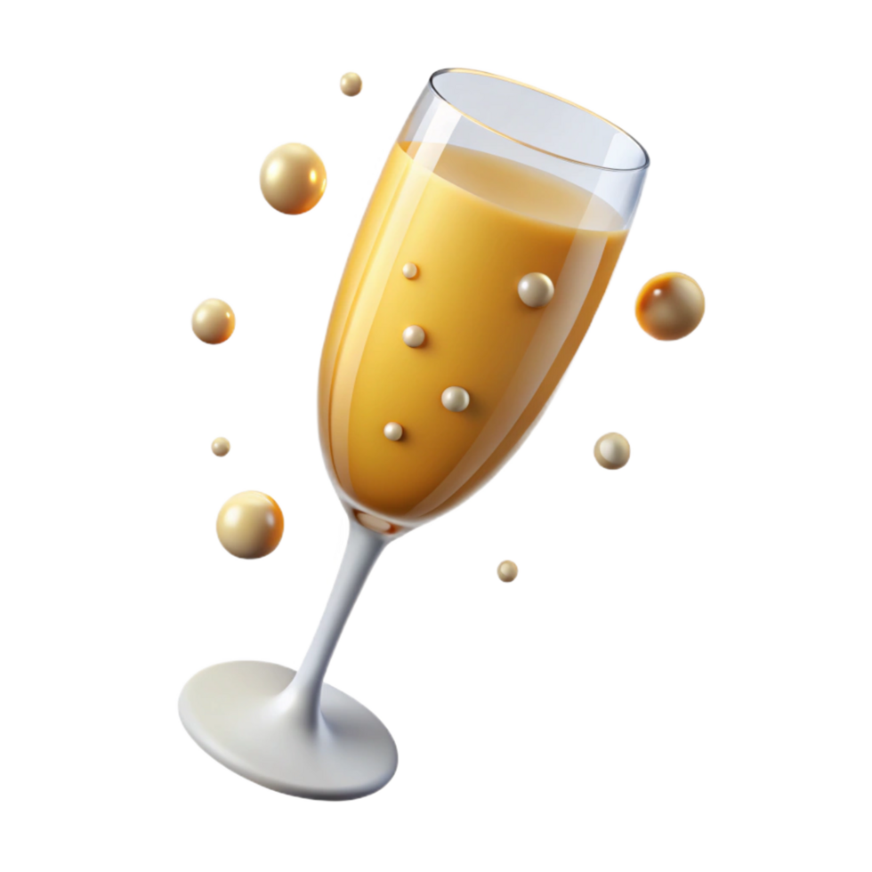 immaculate nostalgic futuristic A glass of overflowing champagne with rising bubbles. NO BACKGROUND with Transparent Background. refined png
