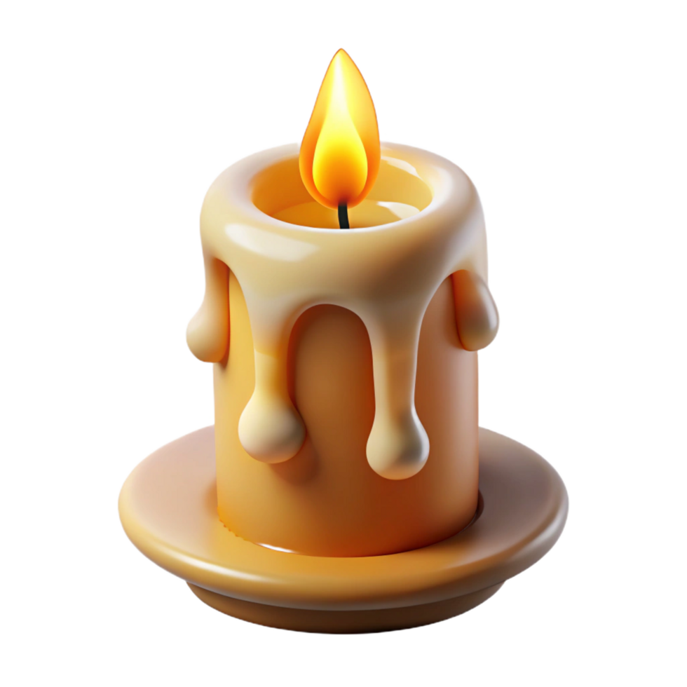 notable baroque A burning candle with dripping wax. NO BACKGROUND with Transparent Background. high resolution png