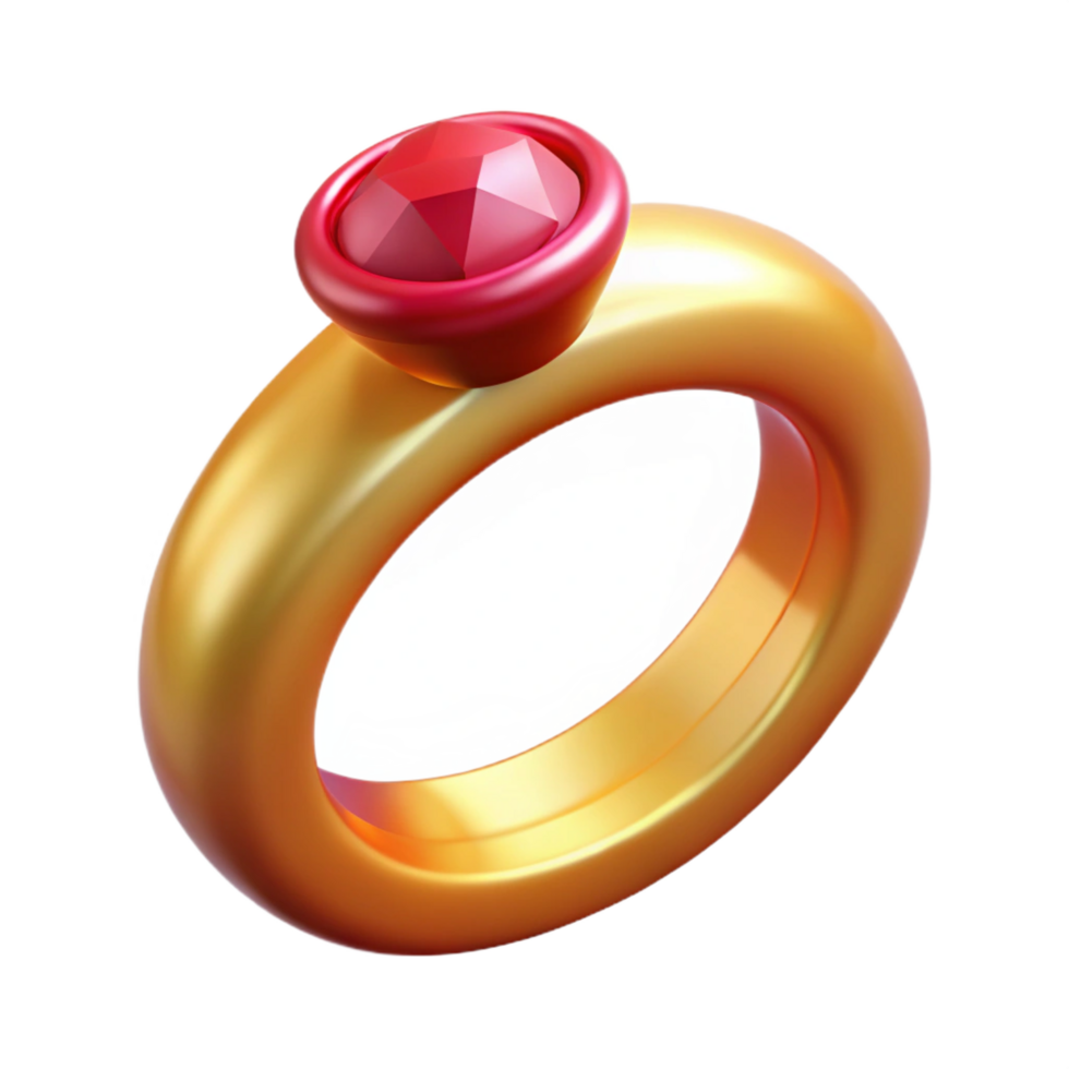 inspired traditional A golden wedding ring with an embedded ruby. NO BACKGROUND with Transparent Background. expertly shot png