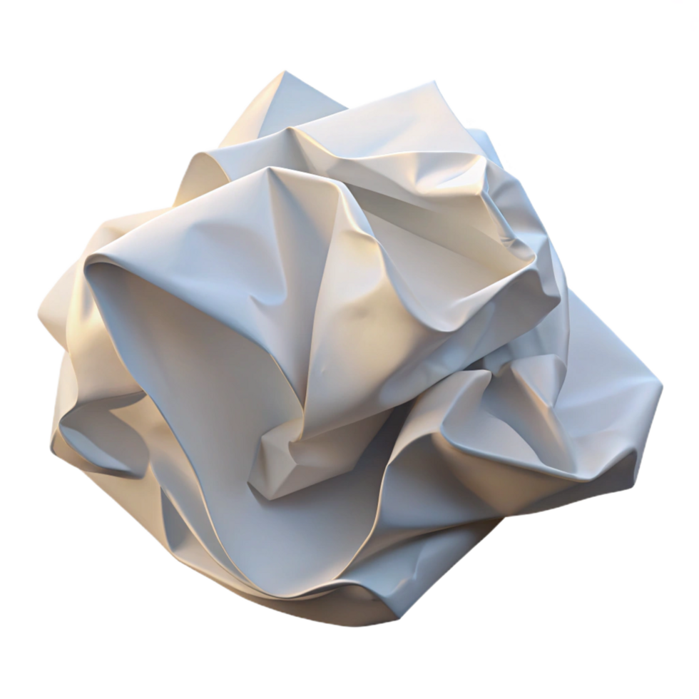 whimsical sumptuous A crumpled piece of white paper. NO BACKGROUND with Transparent Background. handcrafted png