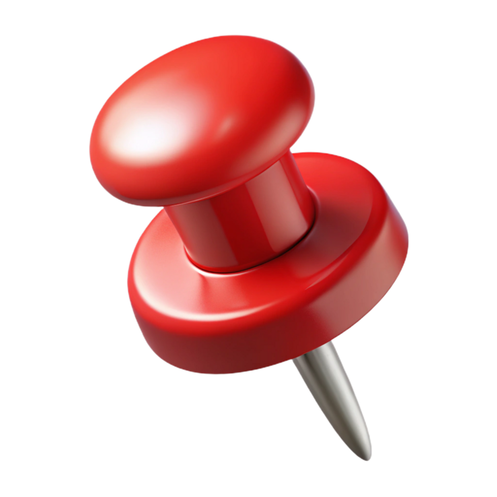 stunning classic A single pushpin, red with a metal point. NO BACKGROUND with Transparent Background. crisp png