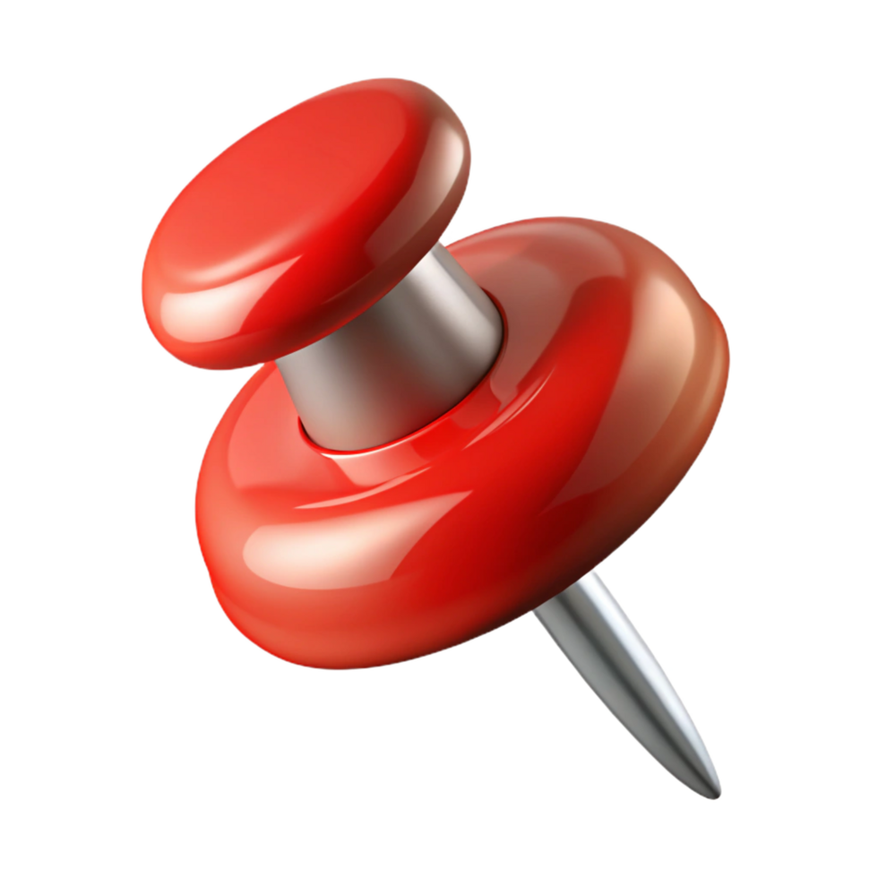 hypnotic peaceful futuristic A single pushpin, red with a metal point. NO BACKGROUND with Transparent Background. perfect clarity png