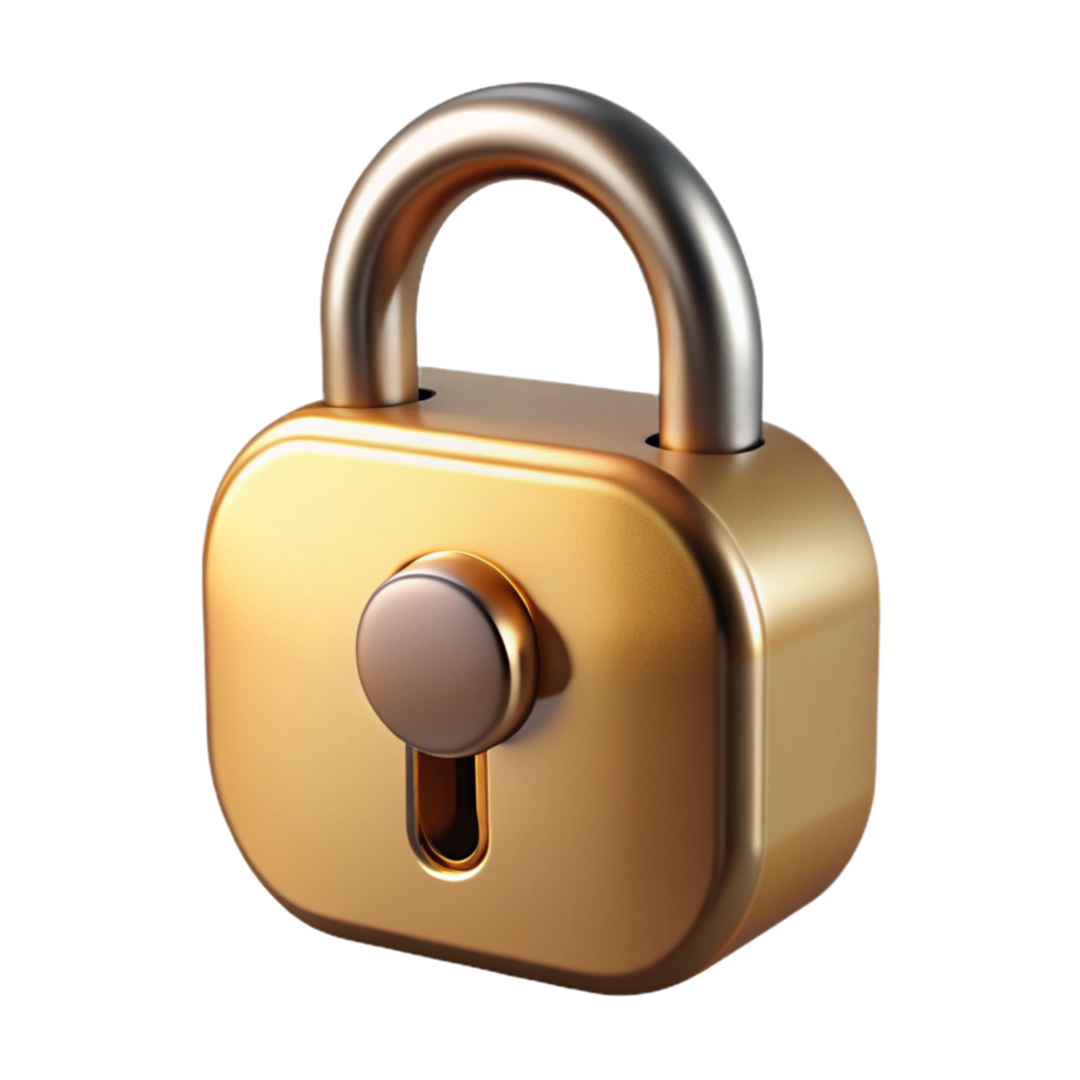 ethereal radiant A single padlock, brass and locked. NO BACKGROUND with Transparent Background. masterfully captured png