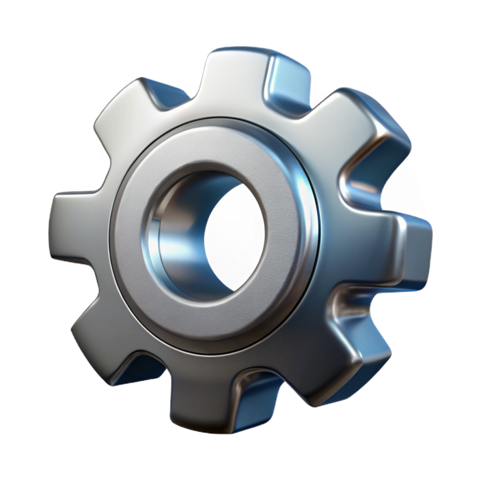 radiant dramatic artistic A single gear, cogged and metallic. NO BACKGROUND with Transparent Background. 4K png
