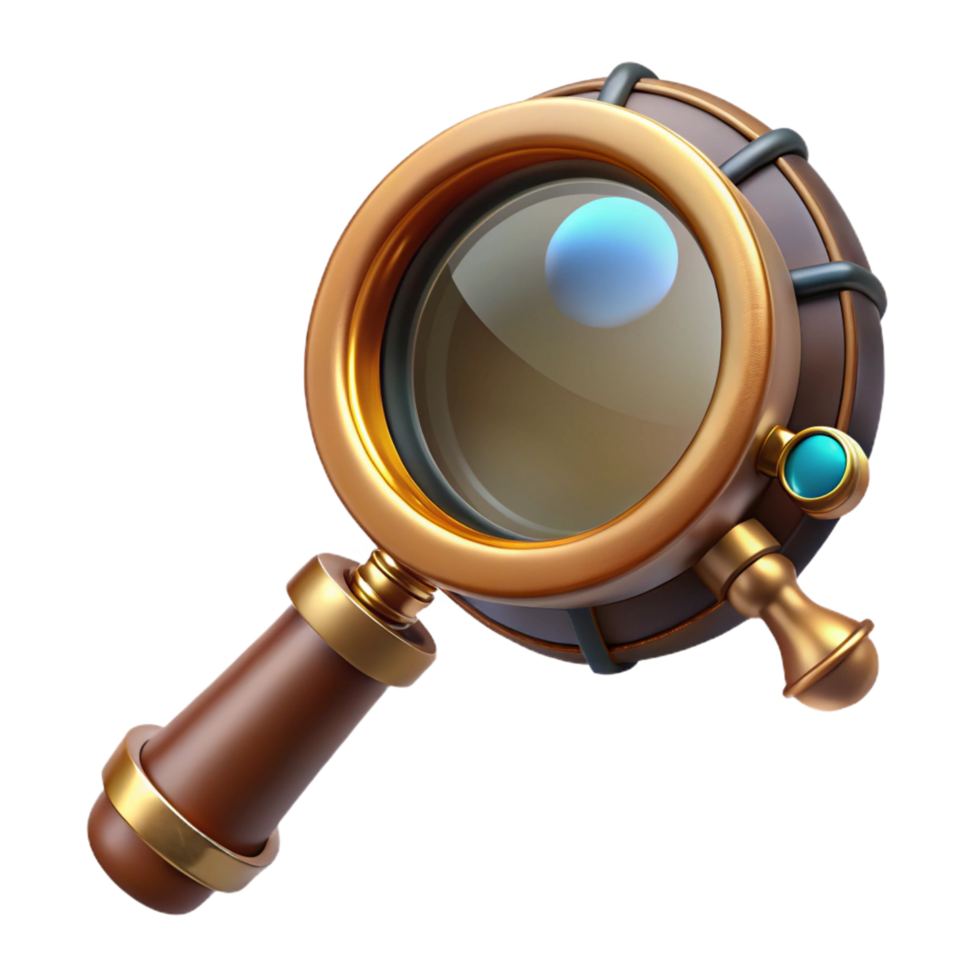 elegant quintessential Steampunk monocle with a magnifying glass and a brass frame. NO BACKGROUND with Transparent Background. png