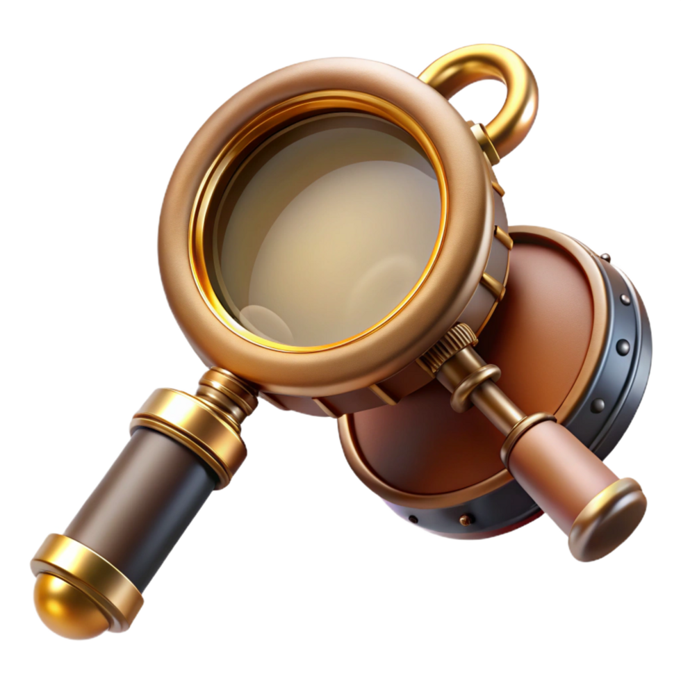 serene harmonious bohemian Steampunk monocle with a magnifying glass and a brass frame. NO BACKGROUND with Transparent Background. artisan png