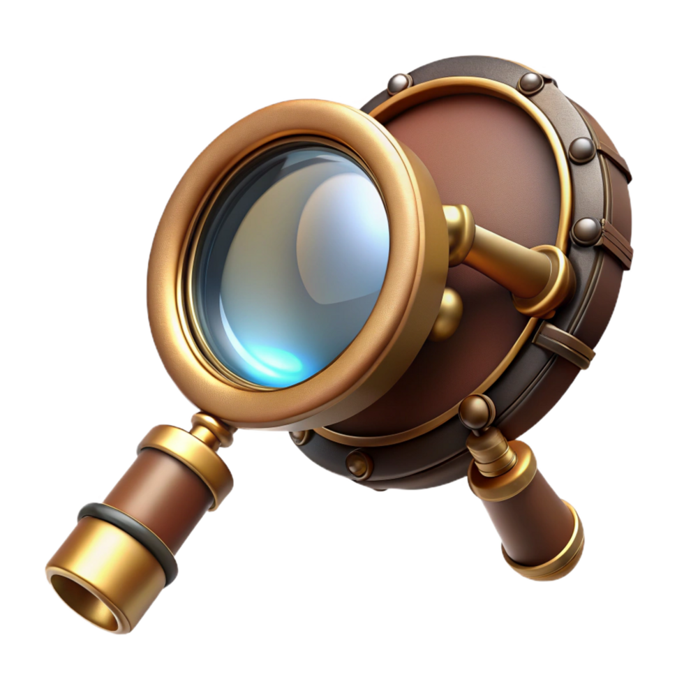 remarkable retro Steampunk monocle with a magnifying glass and a brass frame. NO BACKGROUND with Transparent Background. original png