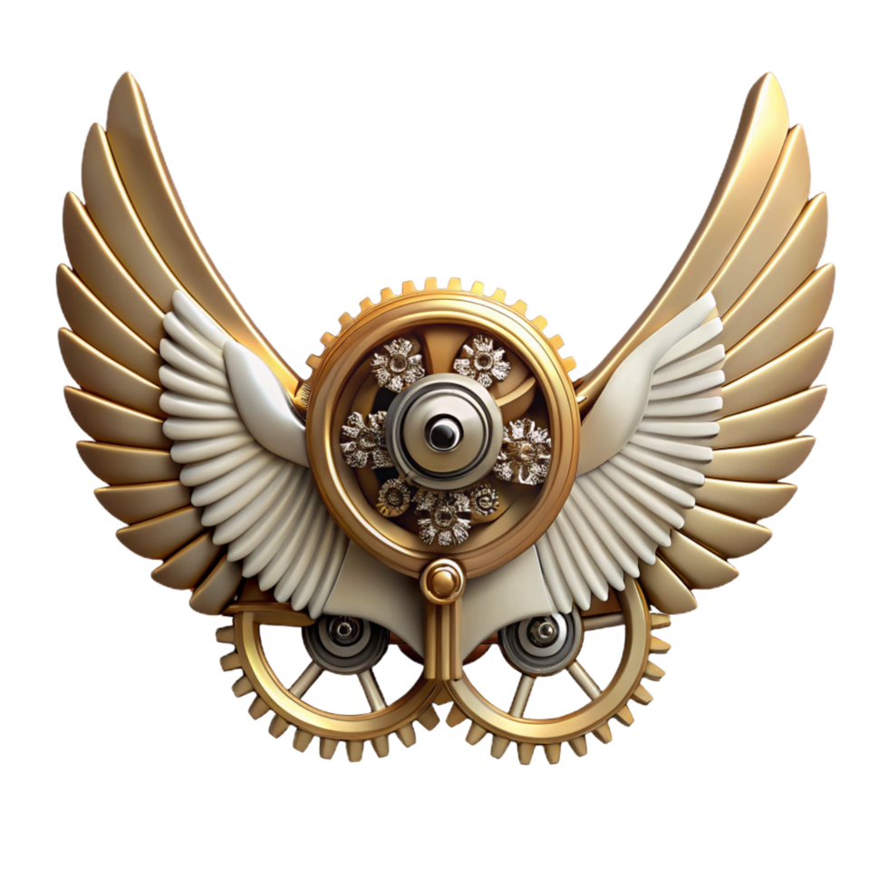 quintessential abstract Steampunk wings made of gears, clockwork, and metal feathers. NO BACKGROUND with Transparent Background. crisp png