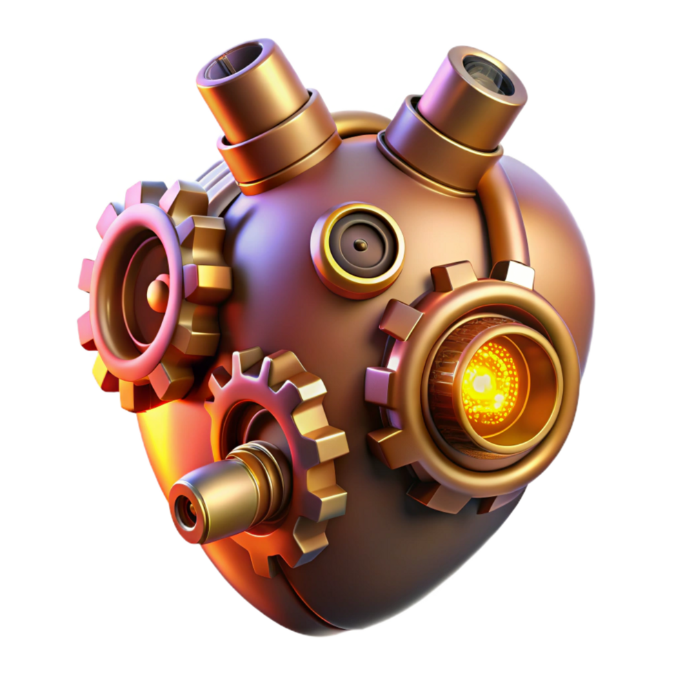 standout elegant Steampunk heart with gears, pipes, and glowing valves. NO BACKGROUND with Transparent Background. exclusive png