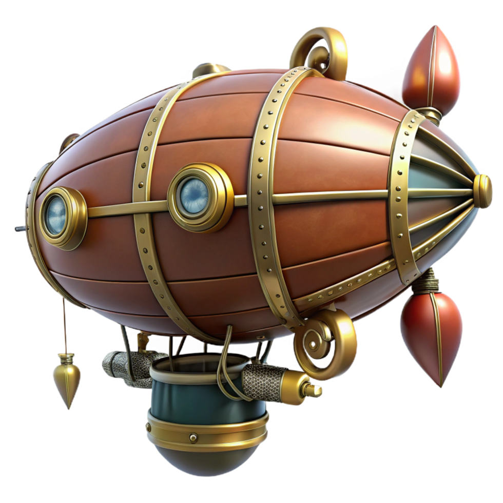 majestic gothic Steampunk dirigible miniature with intricate details and propellers. NO BACKGROUND with Transparent Background. studio quality png