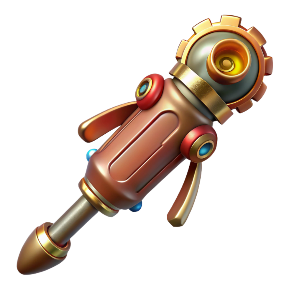 playful captivating Steampunk screwdriver with an interchangeable bit and a brass handle. NO BACKGROUND with Transparent Background. flawless png