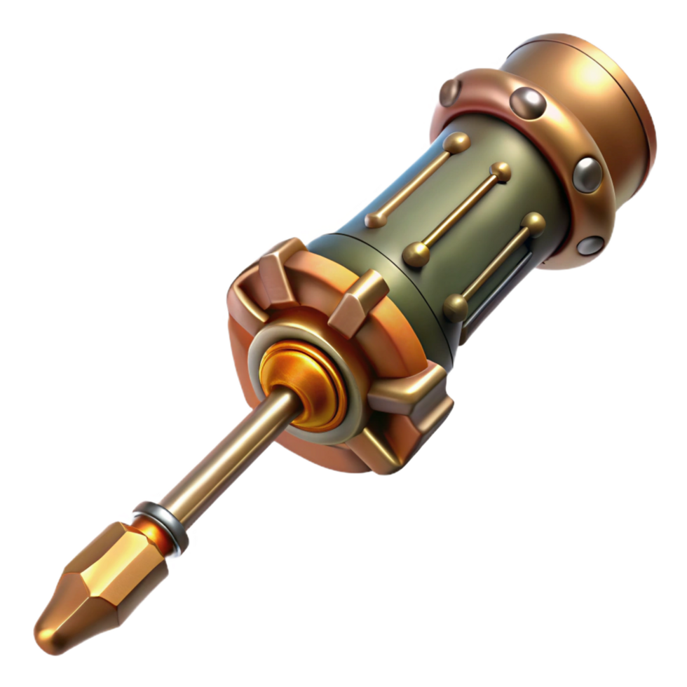 peaceful spectacular Steampunk screwdriver with an interchangeable bit and a brass handle. NO BACKGROUND with Transparent Background. elite png