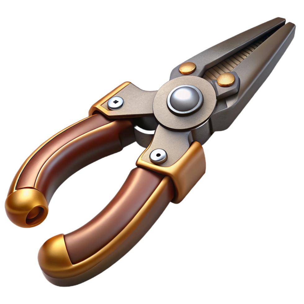 playful splendid Steampunk pliers with gripping jaws and a brass handle. NO BACKGROUND with Transparent Background. 4K png