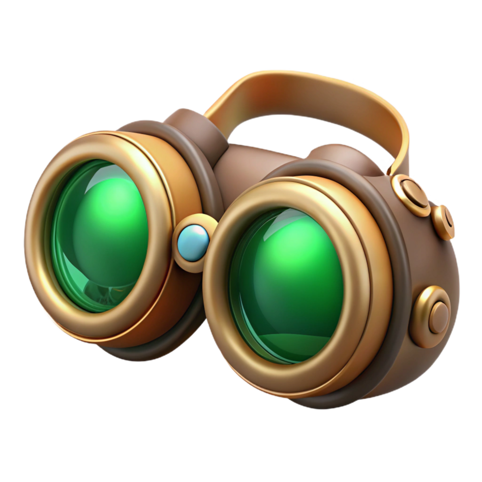 sumptuous impressionist Steampunk goggles with green lenses and brass accents. NO BACKGROUND with Transparent Background. flawless png