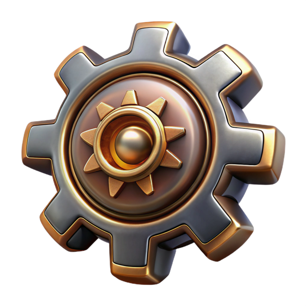 enchanting unparalleled Steampunk gear icon with intricate details and a metallic finish. NO BACKGROUND with Transparent Background. png