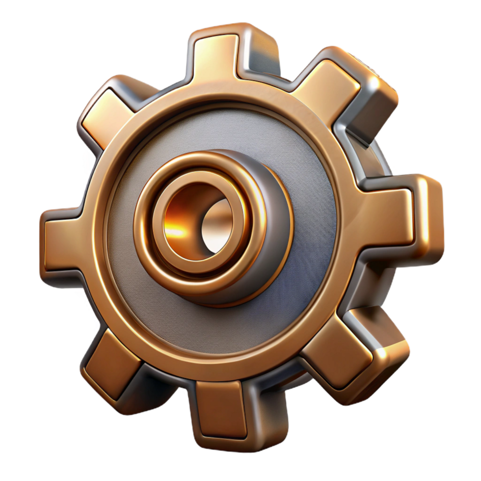 harmonious dazzling Steampunk gear icon with intricate details and a metallic finish. NO BACKGROUND with Transparent Background. elite png