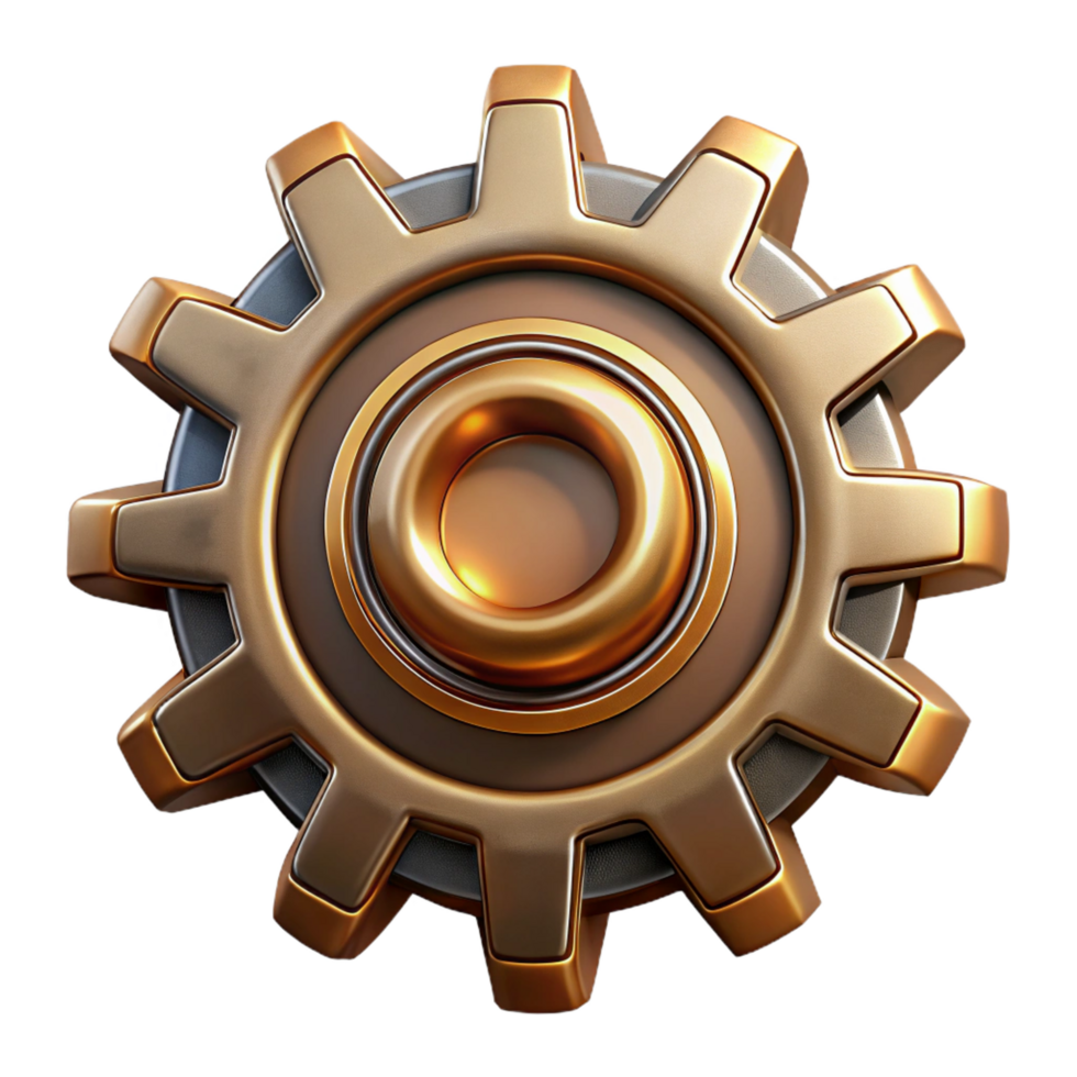 exquisite contemporary Steampunk gear icon with intricate details and a metallic finish. NO BACKGROUND with Transparent Background. studio quality png