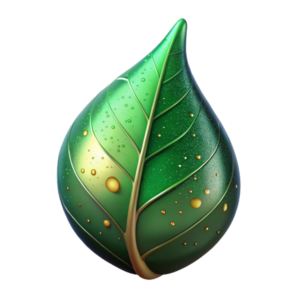 extraordinary abstract Green Leaf with Dewdrop Isolated authentic png