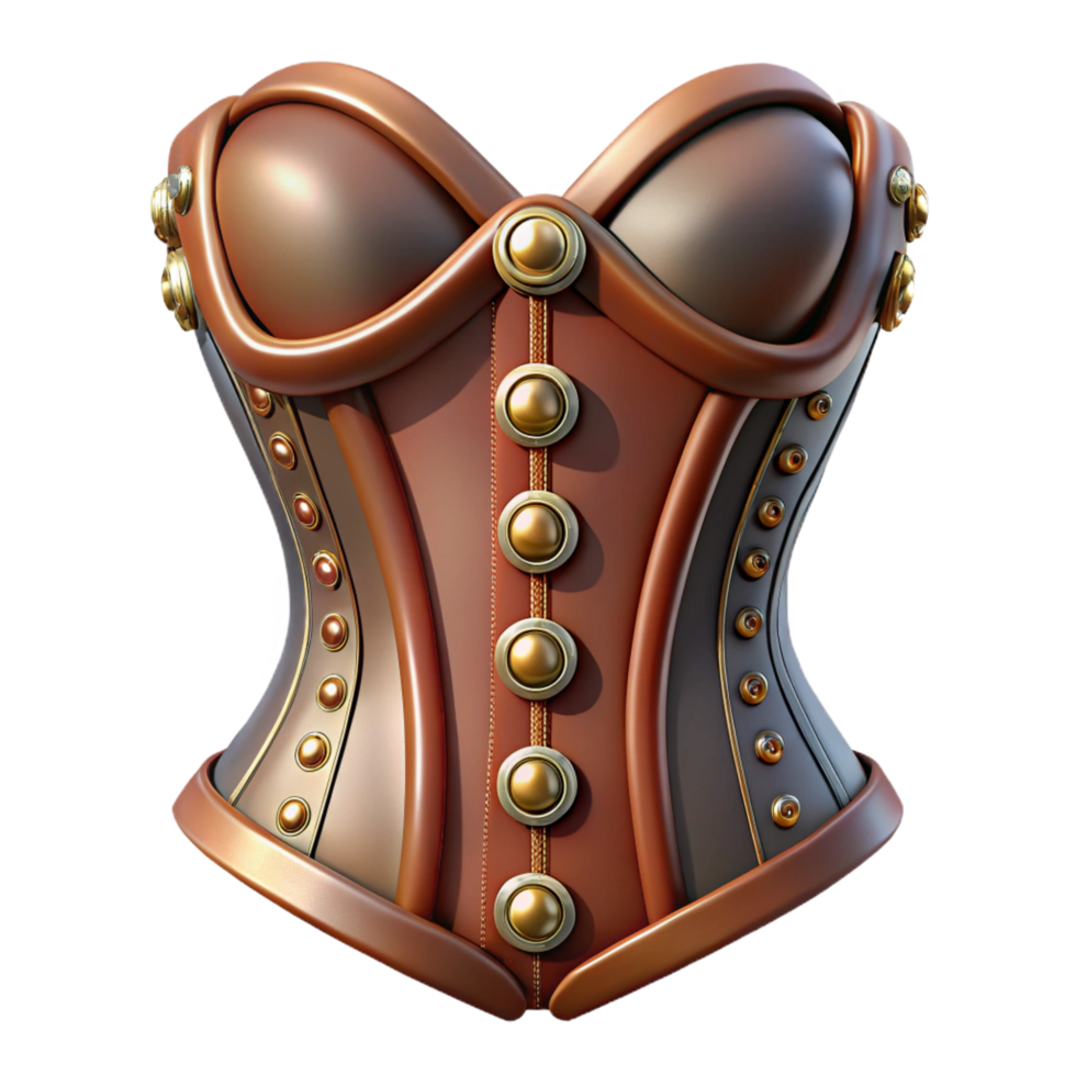sumptuous tranquil artistic Steampunk corset illustration with lacing and metallic embellishments. NO BACKGROUND with Transparent Background. perfect clarity png