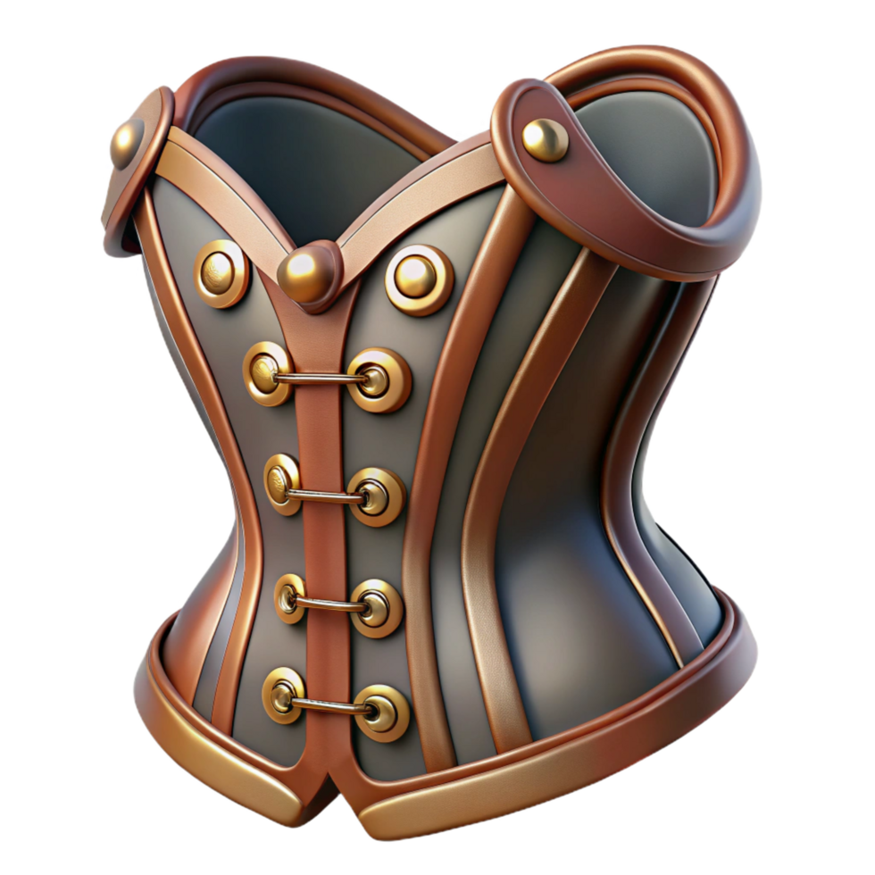 nostalgic beautiful Steampunk corset illustration with lacing and metallic embellishments. NO BACKGROUND with Transparent Background. premium png